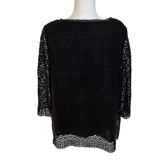Talbots Top Women's 1XP Petite Black Crochet Lace Style Layered Lining Blouse - Picture 5 of 8